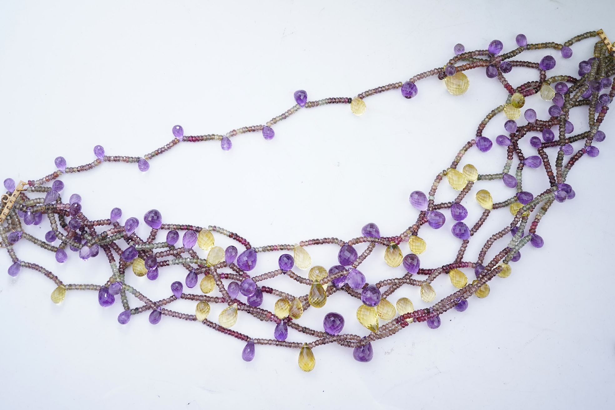 A tourmaline, citrine and amethyst necklace